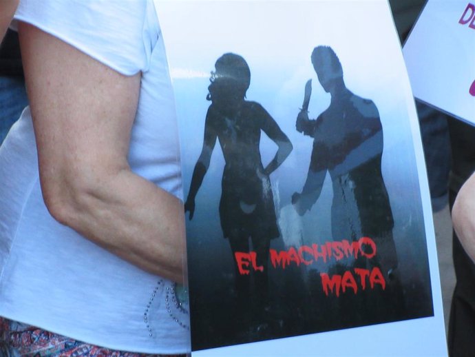 Cartel contra la violencia machista portada por una manifestante