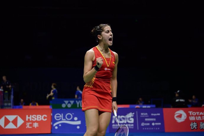 L'espanyola Carolina Marín durant el Campionat del Món de bdminton del 2018 (arxiu)