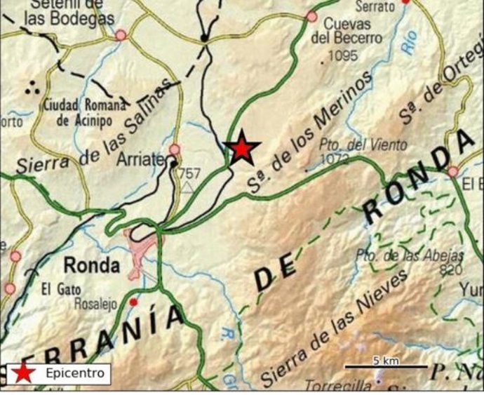 Localización del terremoto de magnitud 3,3 con epicentro en Arriate (Málaga)