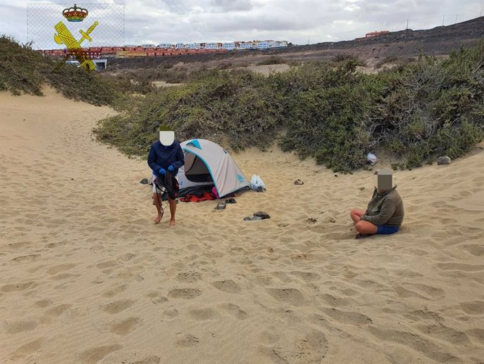 Tienda de campaña en la que se encontraban las dos mujeres en Fuerteventura
