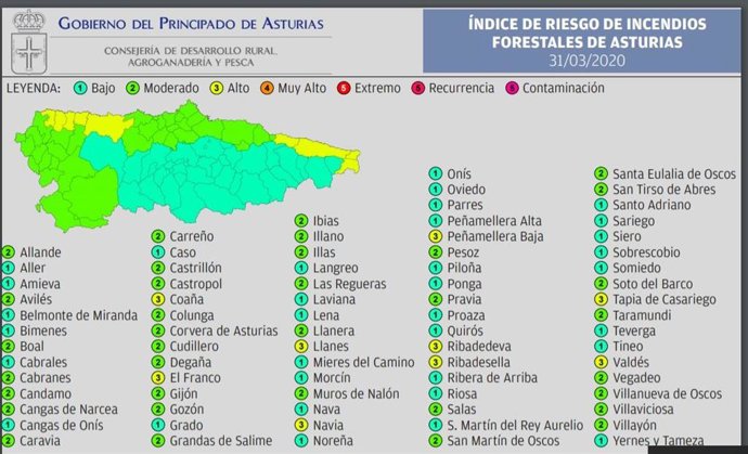 Mapa de riesgo de incendio forestal.