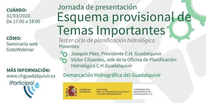 La CHG celebrará por webinar la presentación del Esquema Provisional de Temas Importantes  de la demarcación