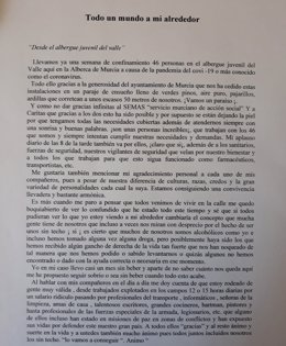 Carta de una una persona sin hogar, que relata en un carta su experiencia en el albergue El Valle