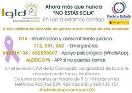 Refuerzo de asistencia, vía telefónica, a las usuarias del Centro de Atención Especializada a Víctimas de Violencia de Género de Lorca