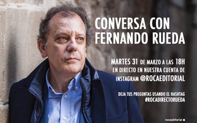 Imatge promocional de la trobada amb l'escriptor Fernando Roda en el compte d'Instagram de Roca Editorial