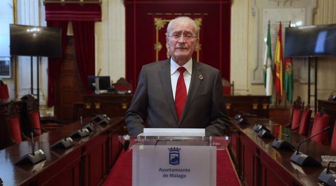 El alcalde de Málaga, Francisco de la Torre, durante la declaración institucional