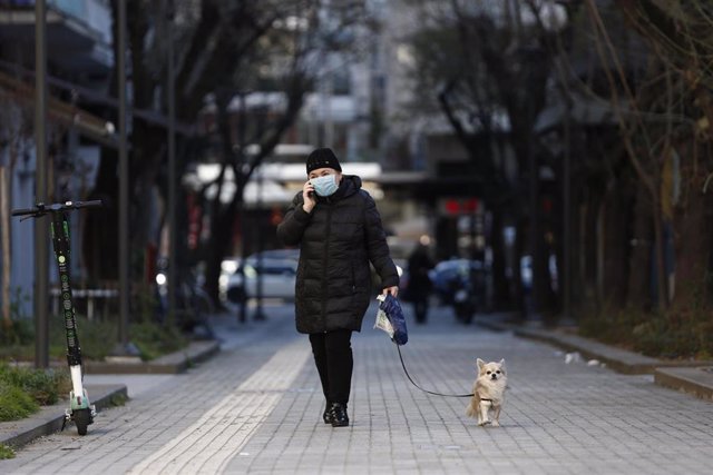 Una mujer pasea a su perro en Tesalónica