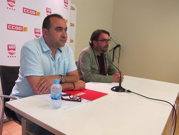 Els secretaris generals de CC.OO i UGT de Catalunya, Javier Pacheco i Camil Ros