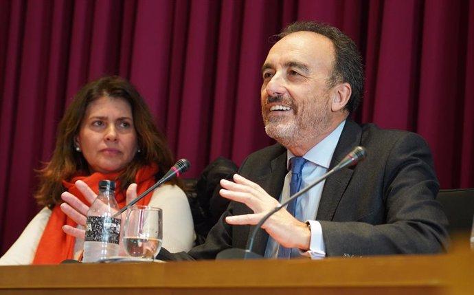 El juez Marchena durante la conferencia en el salón de actos de la facultad de Derecho de la Universidad de Sevilla a 13/01/2020