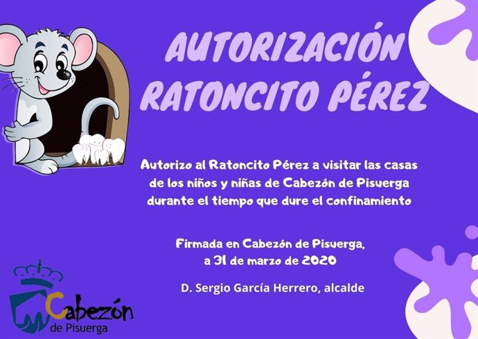 Autorización del alcalde de Cabezón de Pisuerga al Ratoncito Pérez.