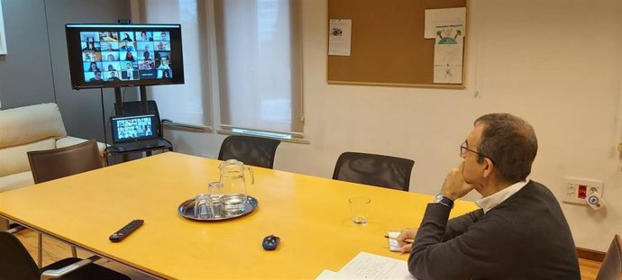 El conseller de Transición Energética y Sectores Productivos, Juan Pedro Yllanes, en reunión telemática con el Consejo de Industria de Baleares.