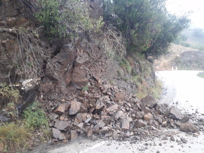 Desprendimiento tras las fuertes lluvias en la provincia de Málaga