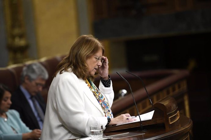 La diputada del PP María Elvira Rodríguez interviene desde la tribuna del Congreso