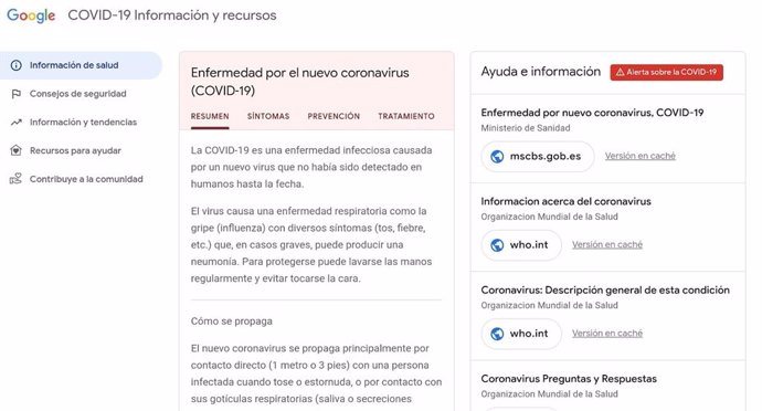 Google lanza en España su web con recursos e información sobre el COVID-19