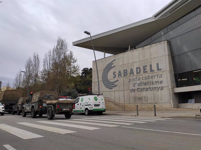 L'arribada de l'Exrcit de Terra a la installació esportiva de Sabadell (Arxiu)