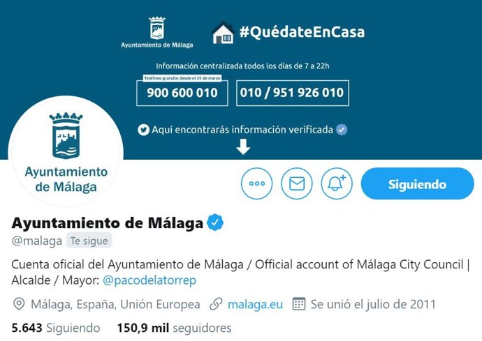 Twitter del Ayuntamiento de Málaga