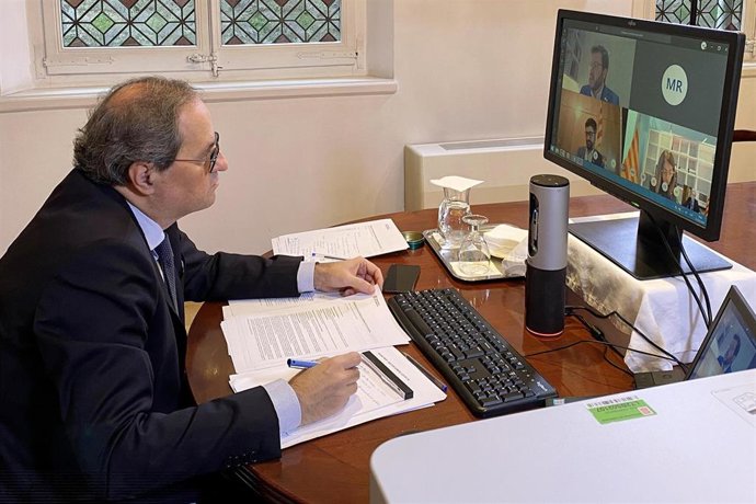 El presidente del Govern, Quim Torra, preside el Consell Executiu de forma telemática.