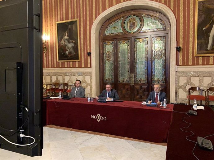 El alcalde de Sevilla, Juan Espadas, y los concejales de Gobernación, Juan Carlos Cabrera, y de Bienestar Social, Juan Manuel Flores, se reúnen por videoconferencia con colectivos sociales
