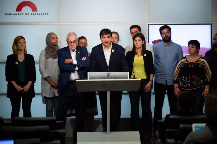 El portavoz de ERC en el Parlament de Cataluña Sergi Sabri ofrece una rueda de prensa tras la segunda parte del Debate de Política General en el Parlament el 26 de septiembre de 2019.