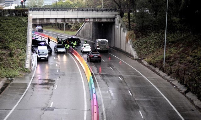Varios militares y policías nacionales en un control de tráfico