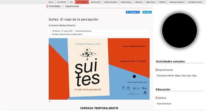 Captura de pantalla de la web del Centro Lorca de Granada