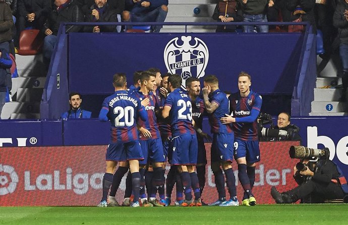 El Levante celebra un gol en el Ciutat de Valencia