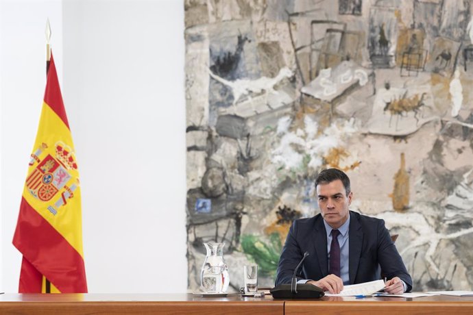 El president del Govern, Pedro Sánchez, en la reunió del Comit Tcnic de Gestió de la Covid-19, a Madrid (Espanya) a 4 d'abril de 2020.