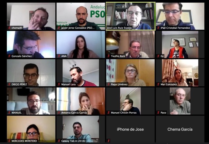 Reunión telemática de alcaldes del PSOE.