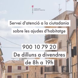 El Govern habilita un servicio telefónico de atención a la ciudadanía sobre las ayudas en materia de vivienda.