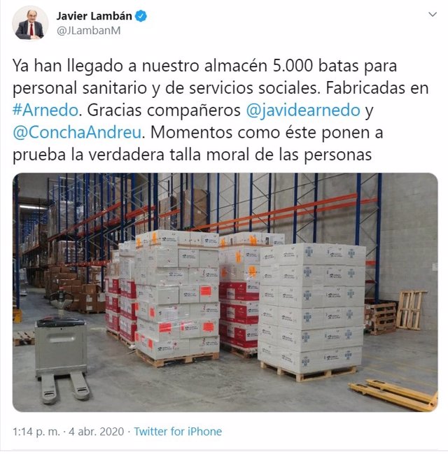 Twitter del presidente de Aragón, Javier Lambán