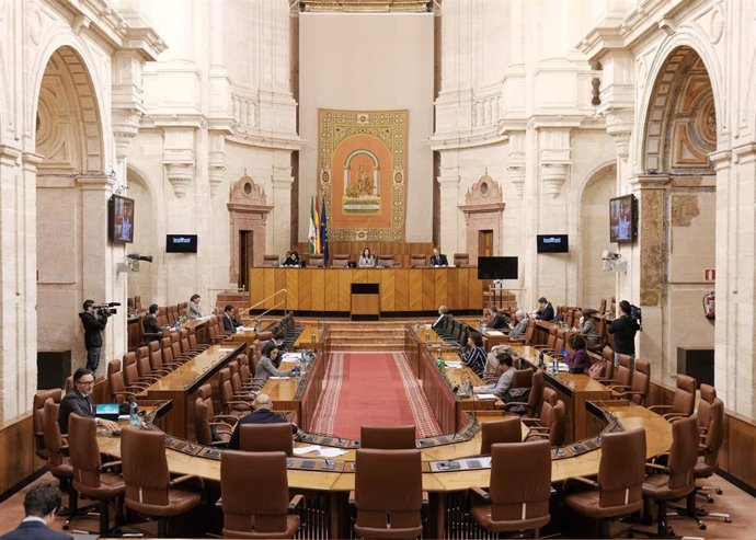 Reunión de la Diputación Permanente en el Salón de Plenos del Parlamento de Andalucía.