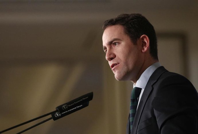 El secretario general del PP, Teodoro Garía Egea, interviene en la conferencia coloquio 'Agenda Urbana 2030 Foro de la nueva ciudad', organizado por Nueva Economía Fórum, en Madrid (España), a 18 de febrero de 2020.