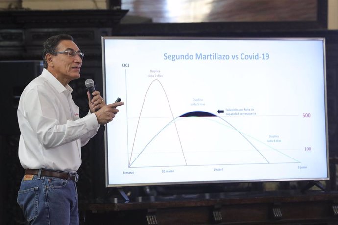 Imagen del presidente de Perú, Martín Vizcarra, hablando sobre el avance del coronavirus. 