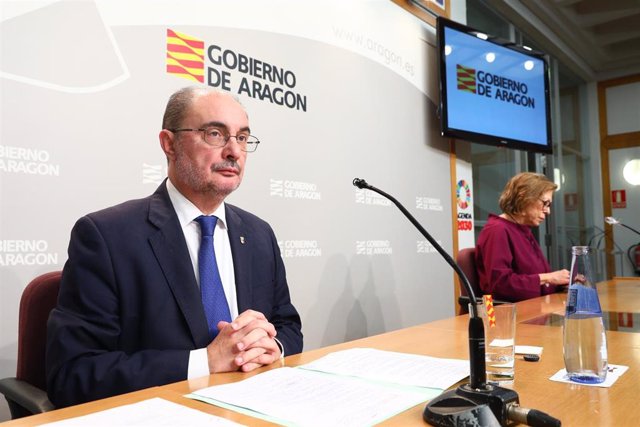 El Presidente de Aragón, Javier Lambán, comprece en rueda de prensa para informar sobre la videoconferencia de presidentes autonómicos con Pedro Sánchez