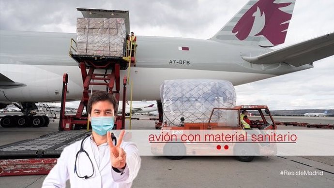 Foto de uno de los aviones procedentes de China con material sanitario comrprado por la Comunidad de Madrid
