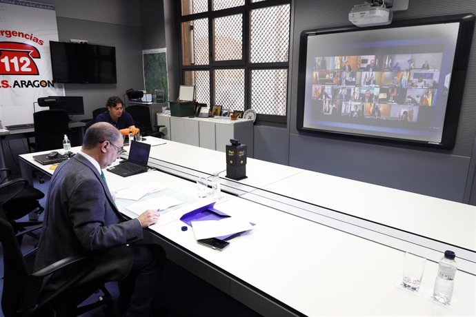 Javier Lambán participa en la cuarta videoconferencia de presidentes autonómicos con Pedro Sánchez