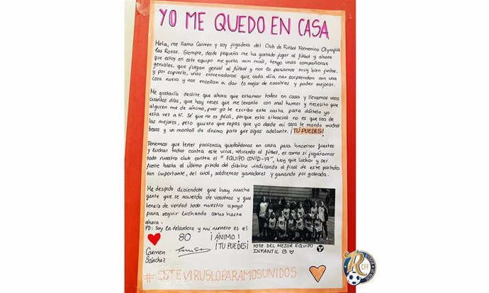 Una de las cartas solidarias del CFF Olympia.