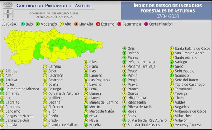 Mapa de riesgo de incendios.