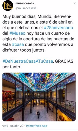 Publicación del Museo Art Nouveau y Art Déco de la Casa Lis de Salamanca en Twitter