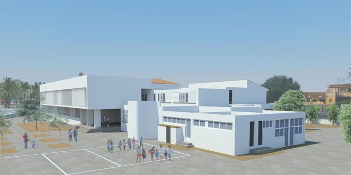 Recreación 3D del proyecto de ampliación del CEIP Escola Nova de Porreres.