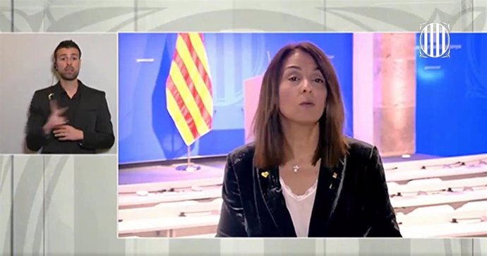 La consellera de la Presidencia y portavoz de la Generalitat, Meritxell Budó, en rueda de prensa telemática sobre el coronavirus el 6 de abril de 2020