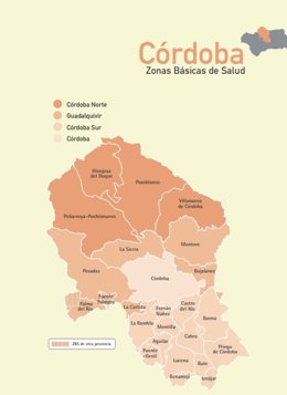 Mapa de los distritos sanitarios de la provincia de Córdoba.