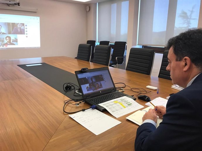 Reunión telemática entre el conselleiro de Cultura e Turismo, Roman Rodríguez, y representantes del sector audiovisual y del editorial.