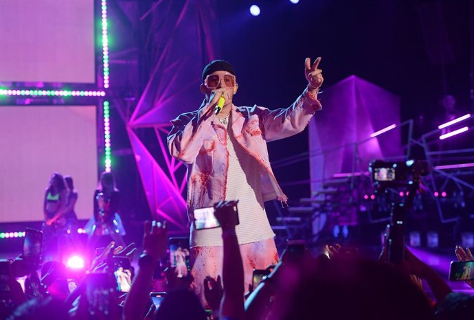 Spotify Awards In Mexico  Inside    MEXICO CITY, MEXICO - MARCH 05: Bad Bunny performs onstage during the 2020 Spotify Awards at the Auditorio Nacional on March 05, 2020 in Mexico City, Mexico. (Photo by Matt Winkelmeyer/Getty Images for Spotify)