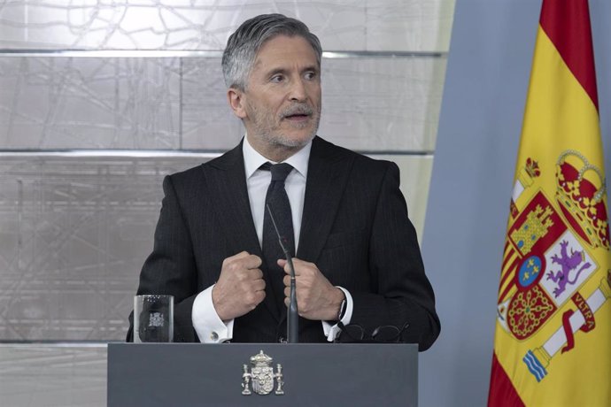 El ministro del Interior, Fernando Grande-Marlaska, durante una rueda de prensa en relación al coronavirus