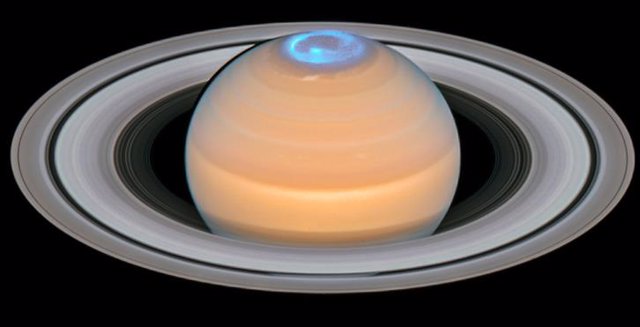 Saturno coronado por una aurora