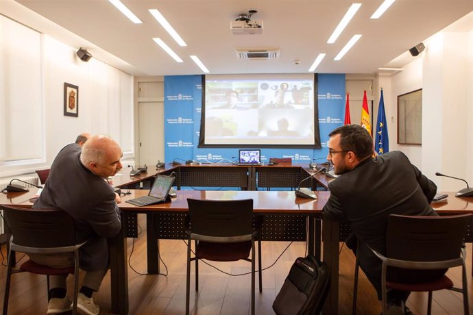 José María Aierdi y Javier Remírez en la reunión por videoconferencia con agentes económicos y sociales