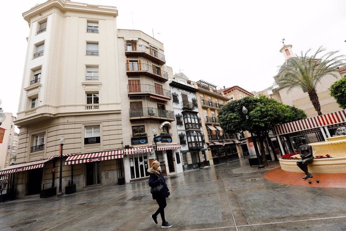 La Plaza de las Flores, vacía durante el estado de alarma, en Murcia (España) a 22 de marzo de 2020.