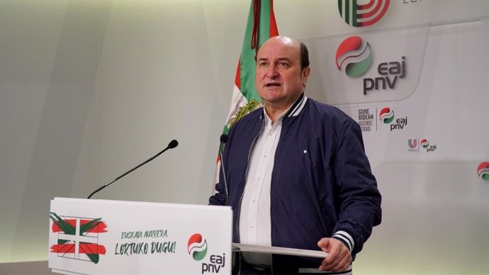 El presidente del EBB del PNV, Andoni Ortuzar, durante la presentación de la celebració del Aberri Eguna