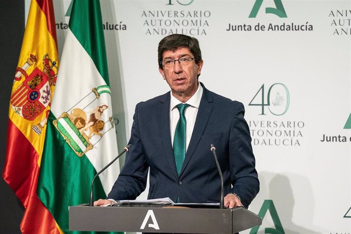 El vicepresdente de la Junta, Juan Marín, en rueda de prensa posterior a la reunión del Consejo de Gobierno.
